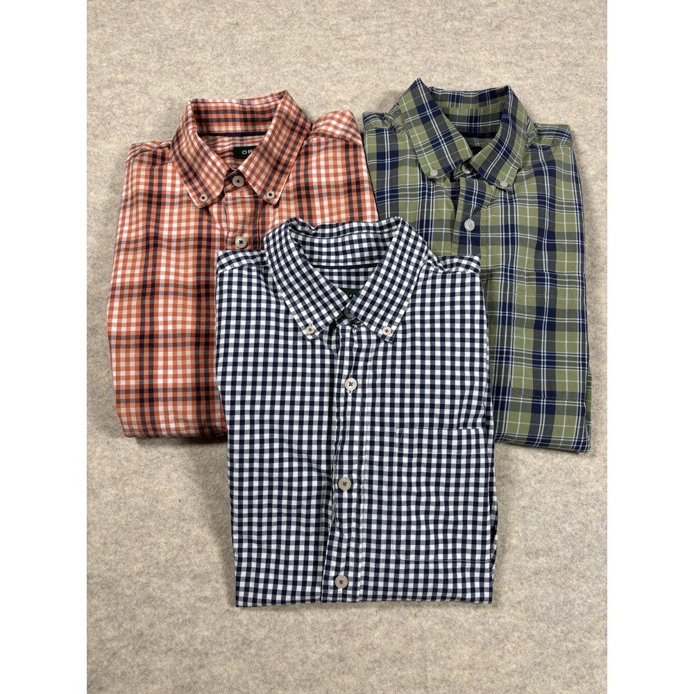 Orvis Heritage Wash Button Down Shirts Mens Medium Classic Fit Gingham Plaid Lot